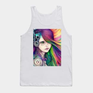 Rainbow Haired Cyber Girl Tank Top